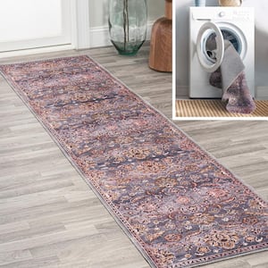 Victoria Ornate Brown/Gray 2 ft. x 8 ft. Persian All-Over Machine Washable Indoor Area Rug