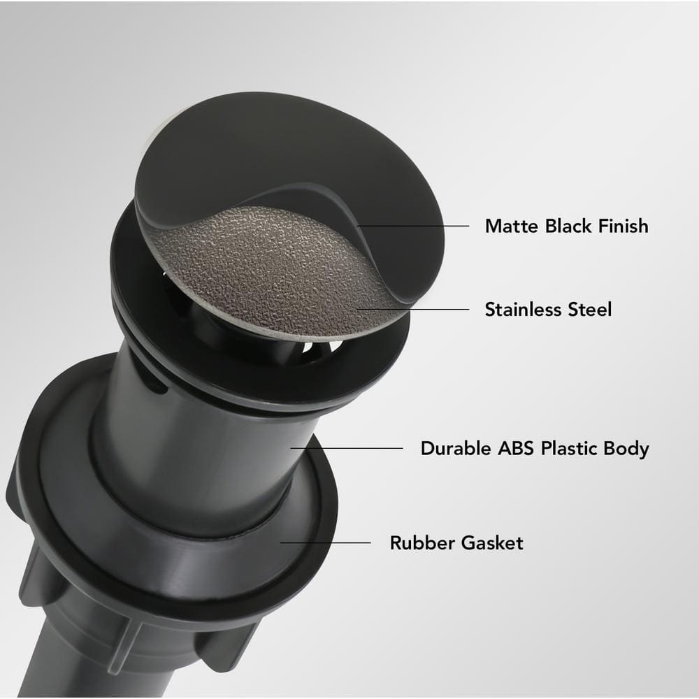 Matte Black ABS Plastic Pop-Up Sink Drain with Overflow