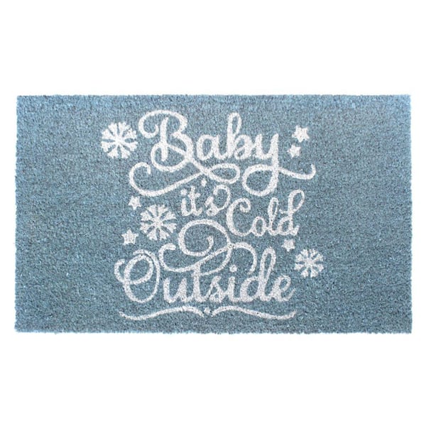 ZIGZAG Welcome Baby It's Cold Outside Blue 18 in. x 30 in. Coir Non-Slip Outdoor Door Mat