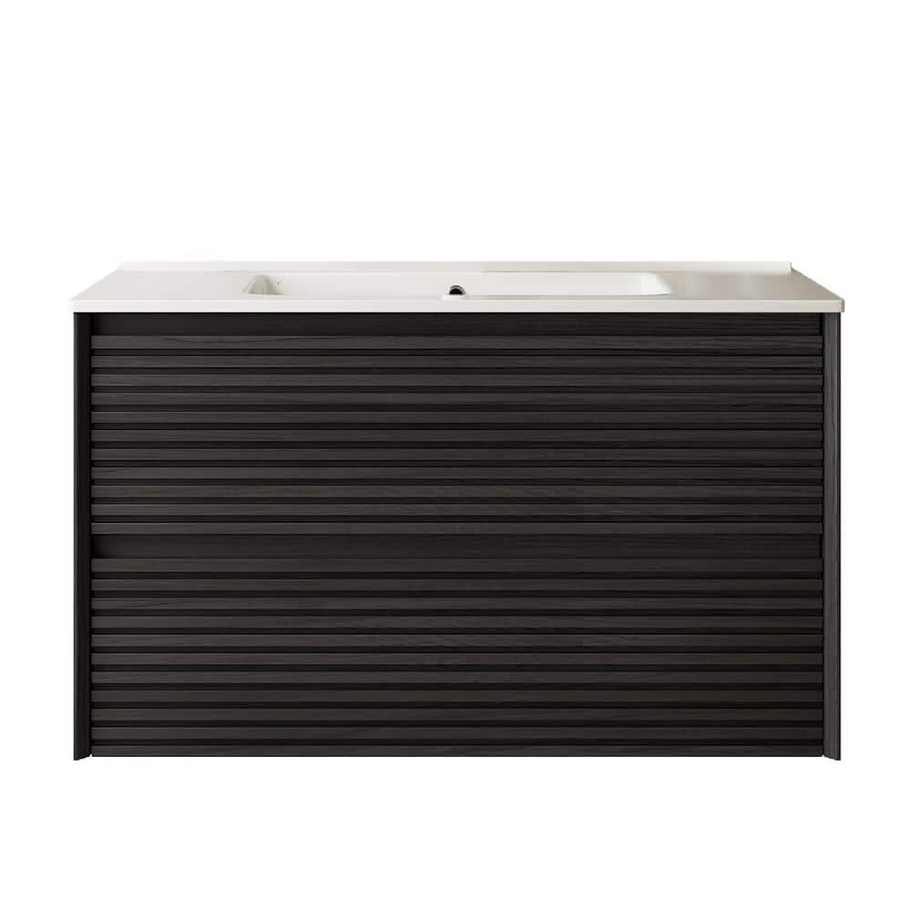 36 in. Single Sink Wall-Mounted Black Wood Bath Vanity with White Ceramic Top Assembled price history on PriceWatchPro