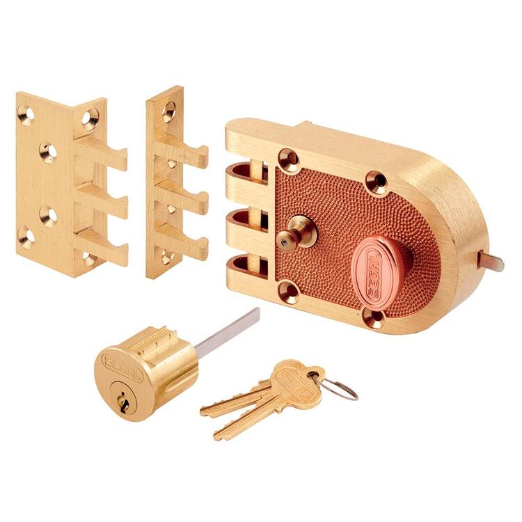 Prime-Line Single Cylinder Deadbolt Brass Slam Lock with Flat and Angle Strikes