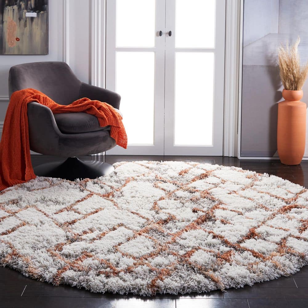 Horizon Shag 7 ft. x 7 ft. Round Ivory/Rust Abstract Diamond Area Rug price history on PriceWatchPro