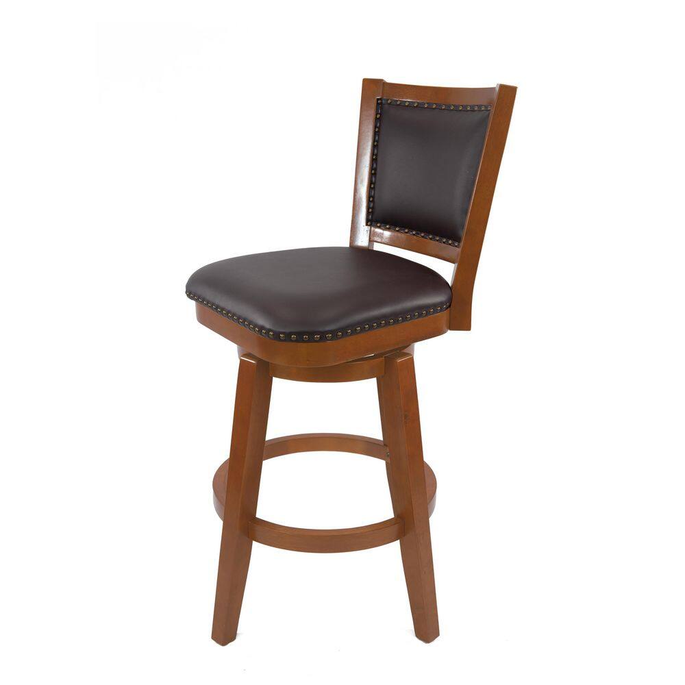 Walnut Finish Swivel Barstool with Faux Leather Seat