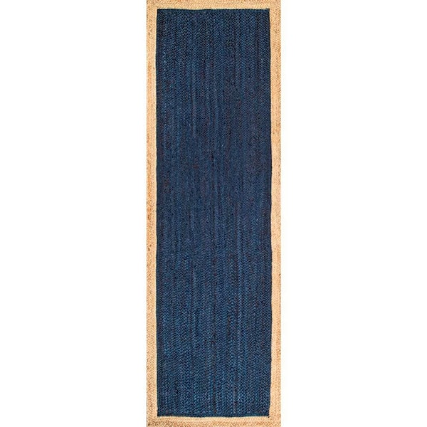 nuLOOM Eleonora Farmhouse Bordered Jute Blue 3 ft. x 8 ft. Runner Rug