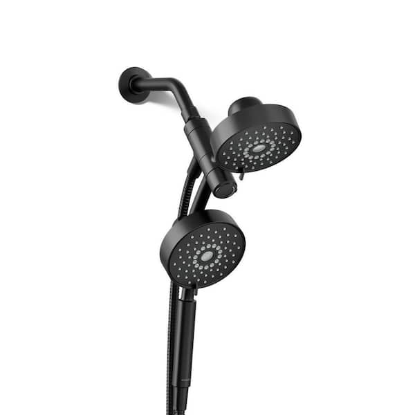 KOHLER Purist 3-Spray Patterns with 1.75 GPM 6 in. Wall Mount Dual Shower Heads in Matte Black
