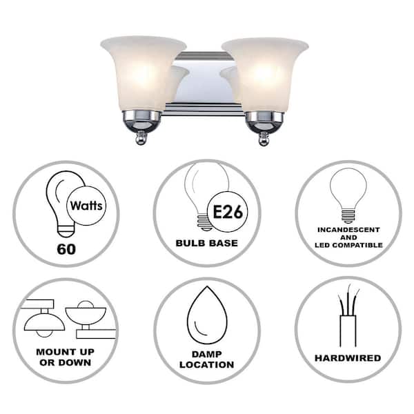 Cabernet Collection 14 in. 2-Light Polished Chrome Bathroom Vanity Light Fixture with White Marbleized Glass Shades