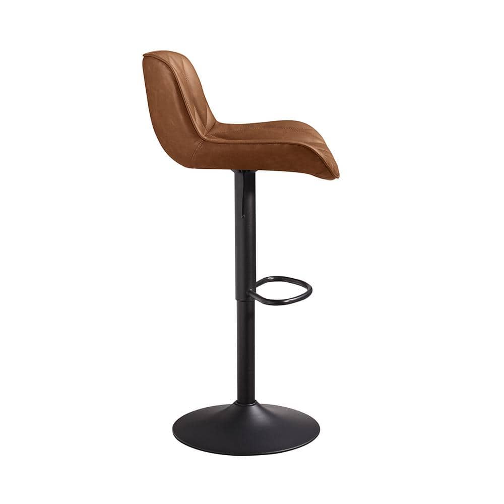 Tan Faux Leather Adjustable Swivel Bar Stools with Metal Frame