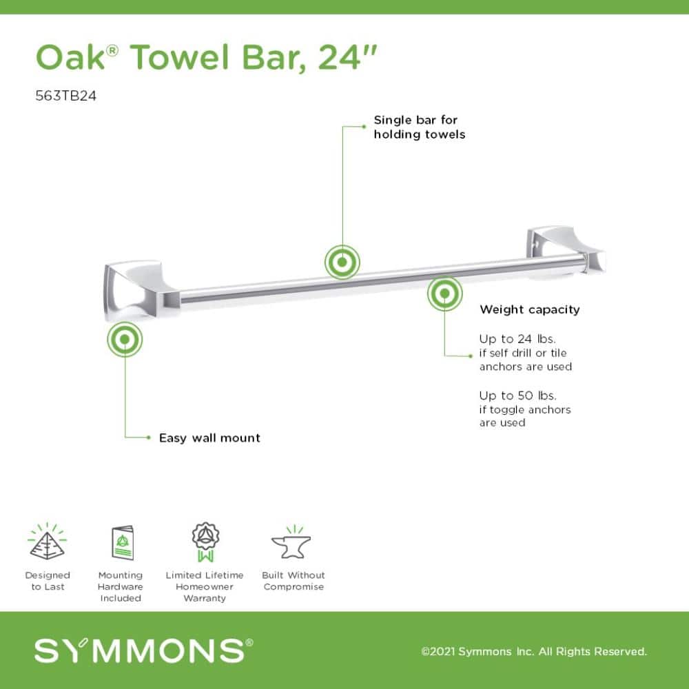 Polished Chrome 24" Wall Mounted Towel Bar