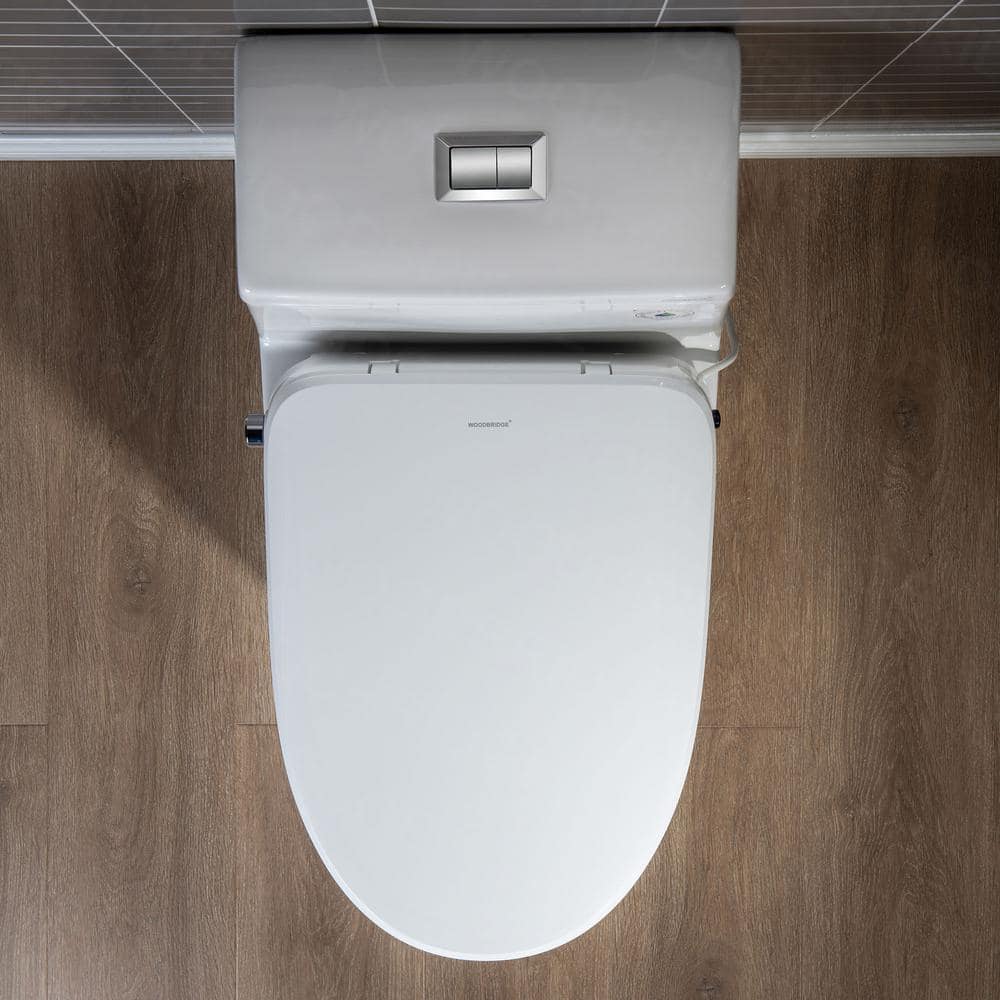 White Porcelain One-Piece Elongated Dual Flush Toilet with Smart Bidet Seat