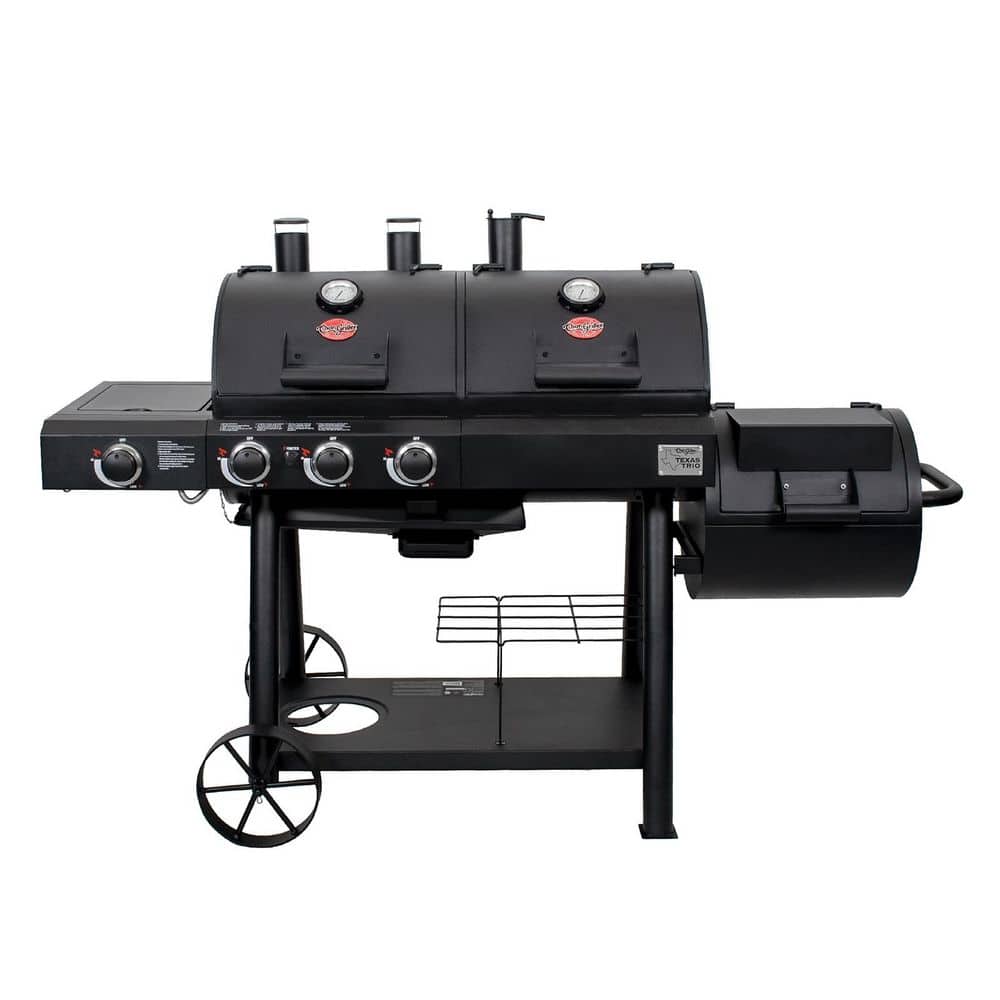 Char-Griller Texas Trio 4-Burner Dual Fuel Grill with Smoker in