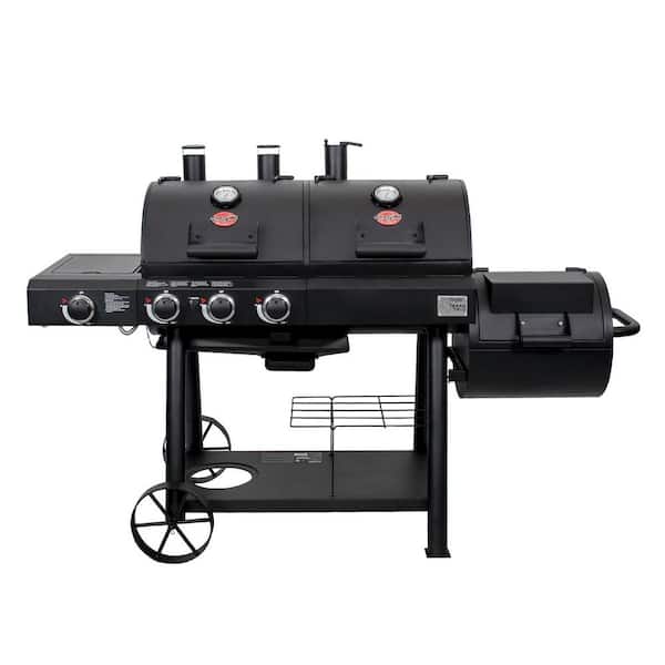 Texas Trio 4-Burner Dual Fuel Grill with Smoker in Black