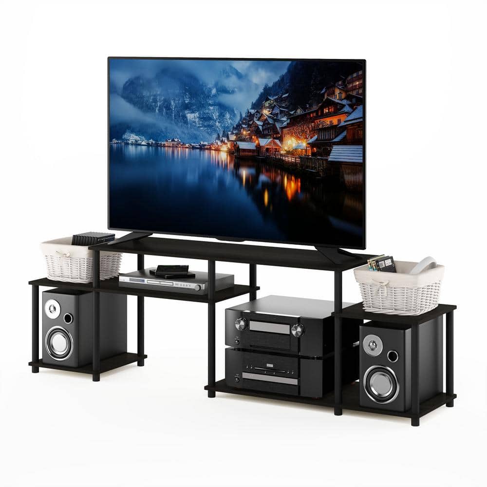 Espresso and Black Composite Wood TV Stand for 55 Inch Screen