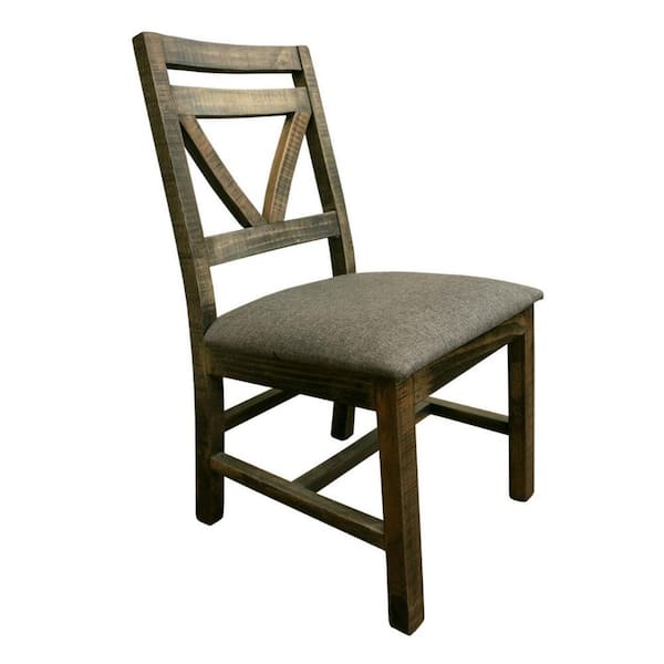 Benjara Gray and Brown Fabric Padded Seat Dining Chair (Set of 2)