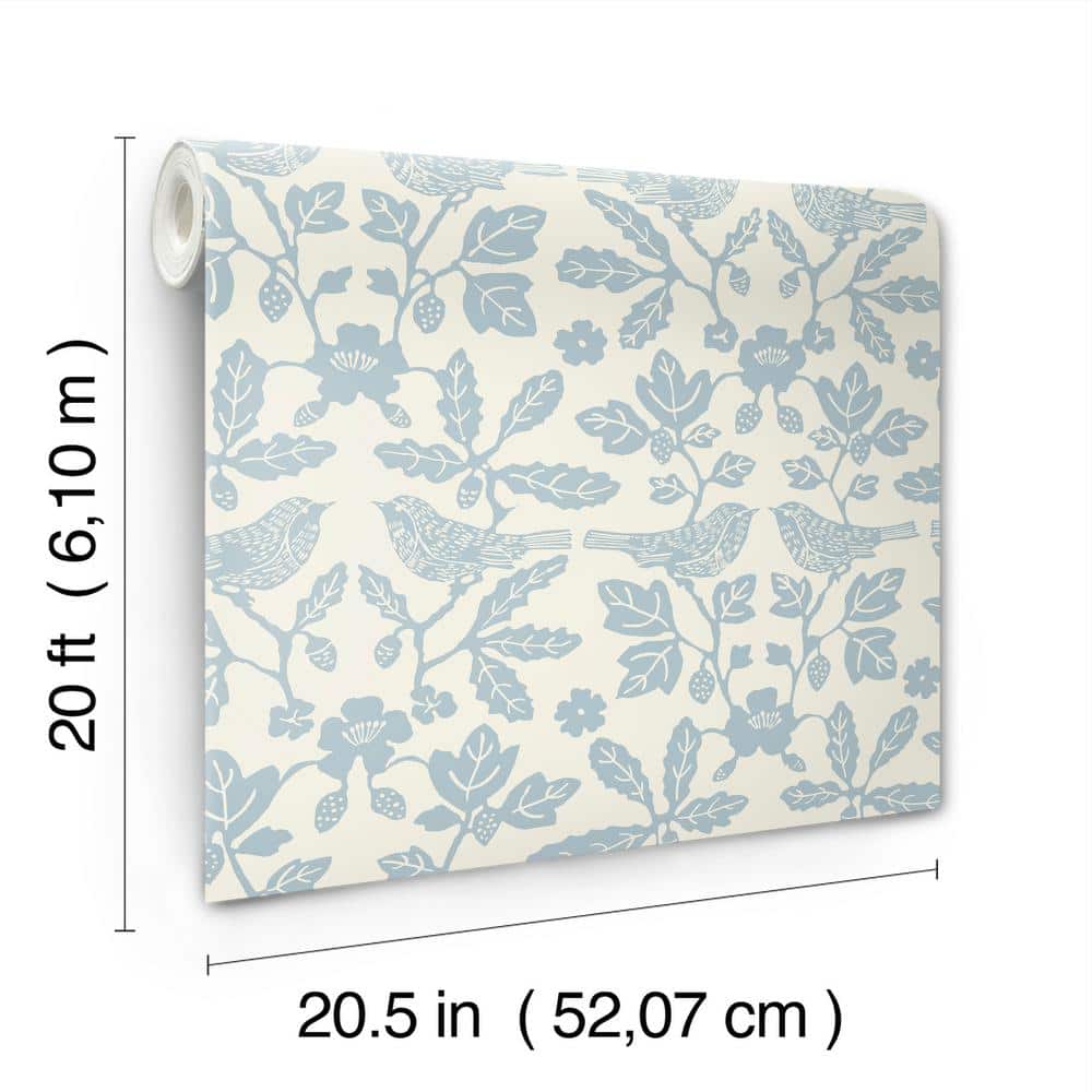 Glacial Blue Bird and Botanical Peel & Stick Wallpaper