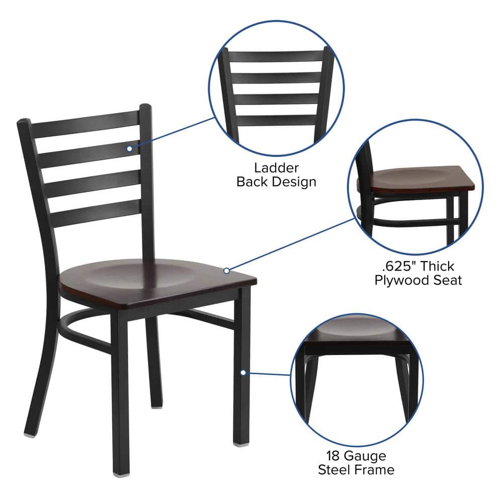High Ladderback Side Chair in Mahogany and Black Metal
