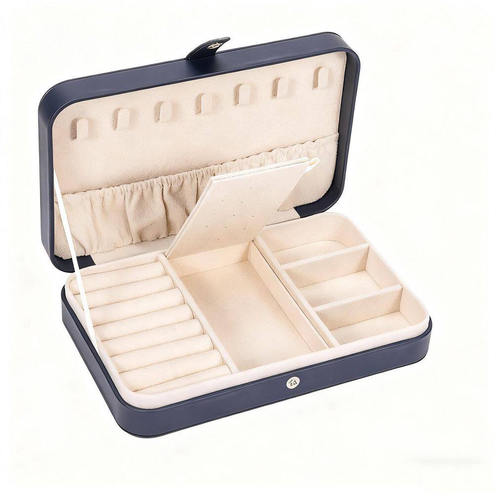 5.5 x 1.7 in. Dark Blue PU Leather Small Jewelry Box for Women Girls ...