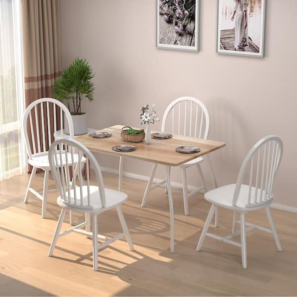 White Vintage Windsor Dining Side Chair Wood Spindleback Kitchen Room (Set of 4)