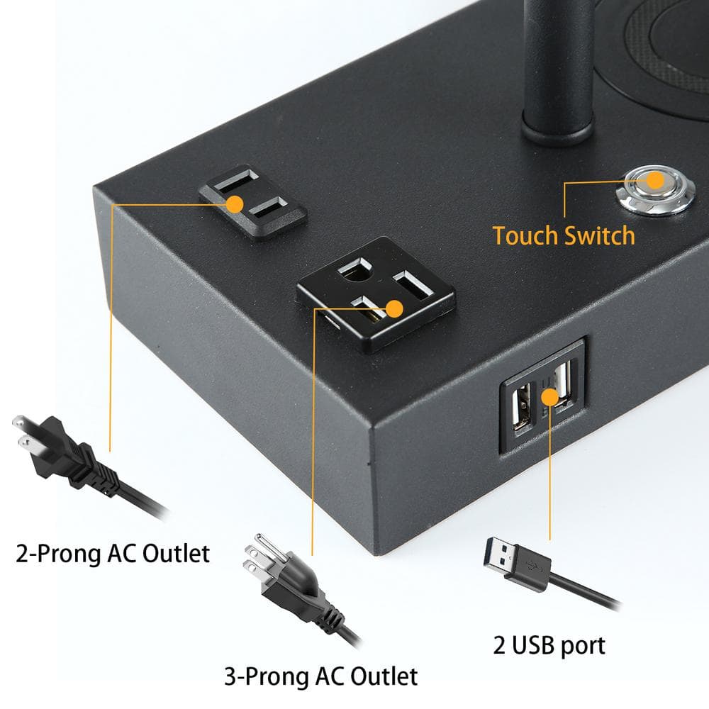 17 in. Black Wireless Charging Table Lamp with USB Port