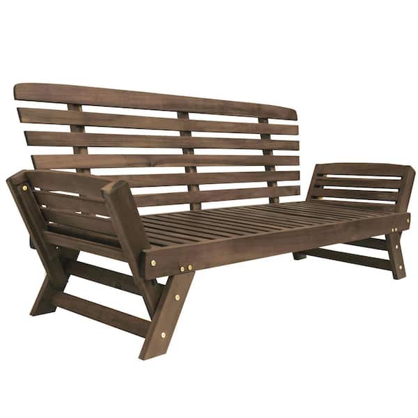 Cesicia Adjustable Brown Wood Outdoor Chaise Lounge with Gray Cushions for Small Places