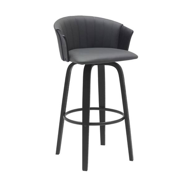 Benjara 30 In. Gray And Black Low Back Metal Frame Bar Stool With Faux ...