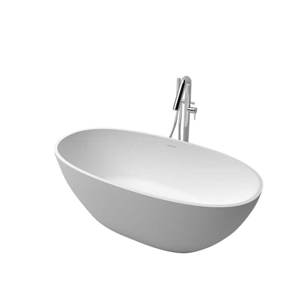 70.87 in. x 35.43 in. Solid Surface Freestanding Soaking Bathtub with Pop-Up Drain and Dual Finish Drain Covers in White