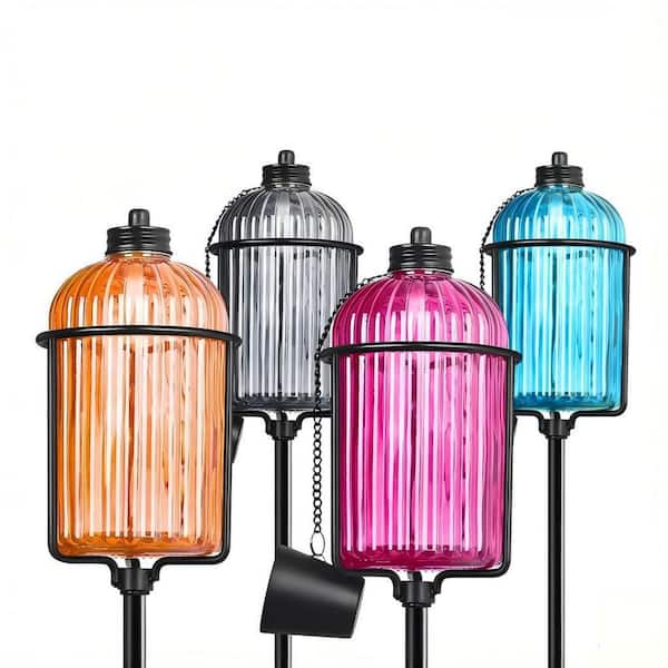 4-Pack 13.5 oz. Colorful Glass Garden Torches, 61 in. Citronella Torches with 3-Prong Stake for Patio, Pathway Decor
