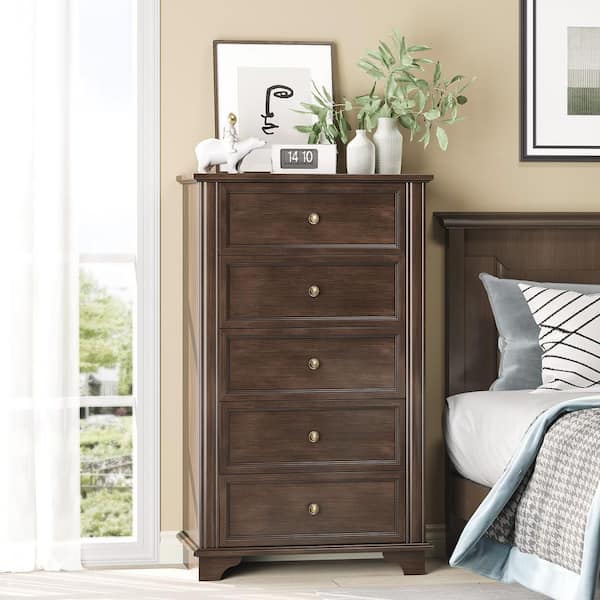 Brown 5-Drawer 28. 74 in. Wide Chest of Drawers