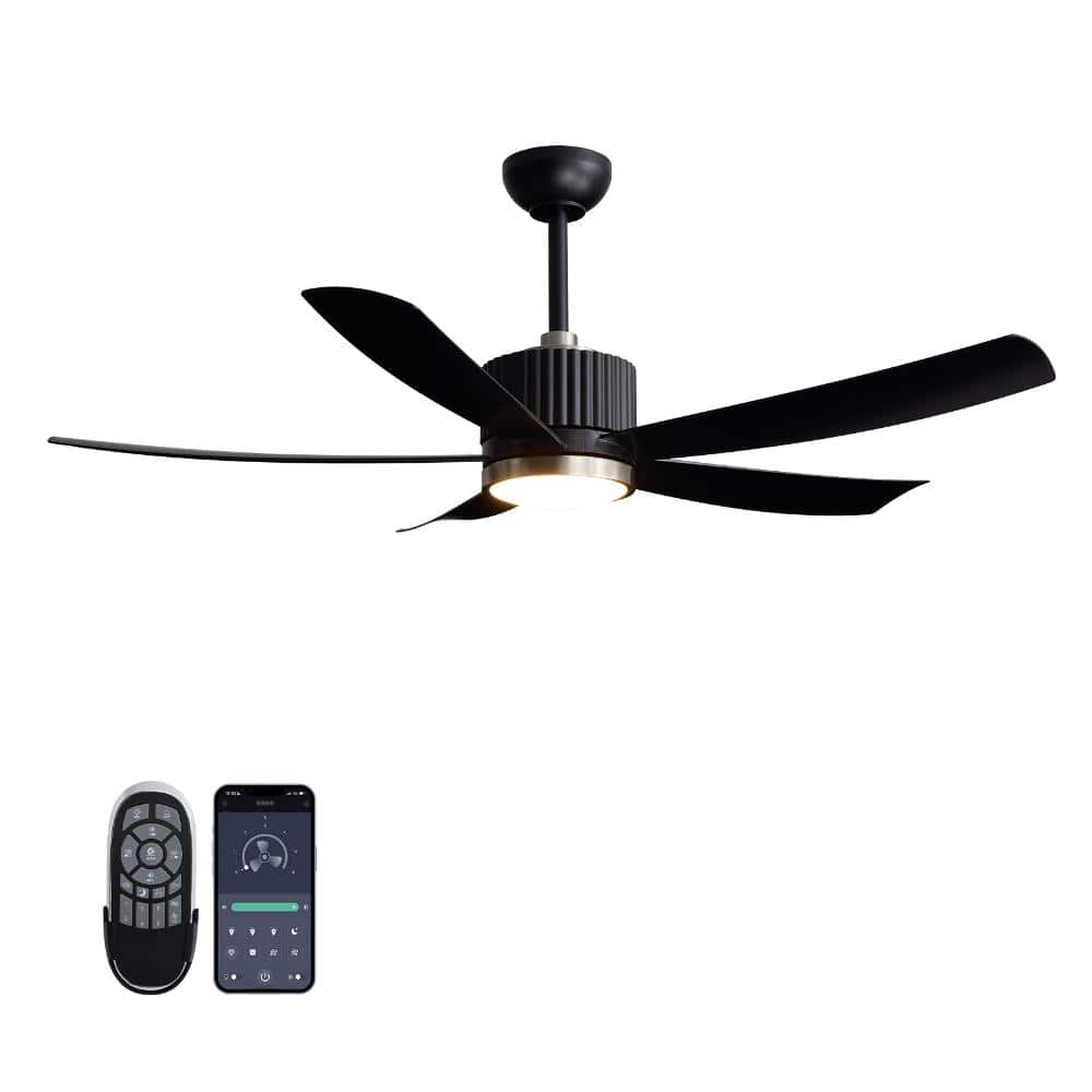 52 in. Modern Matte Black 5-Blade LED Ceiling Fan with Remote Control Quiet DC Motor price history on PriceWatchPro