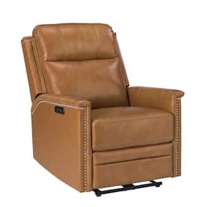 Valentino Transitional Camel Electric Genuine Leather Recliner with USB Port and Resume Button
