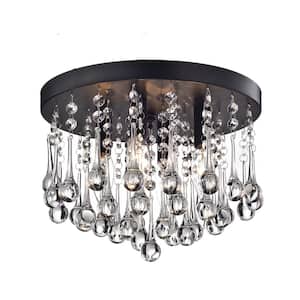 11.8 in 4-Light Casual Black and Brown Finish Flush Mount with Crystal