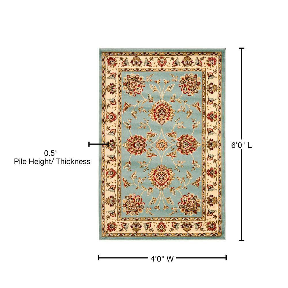 Ivory and Blue Floral Synthetic 4' x 6' Rectangular Rug