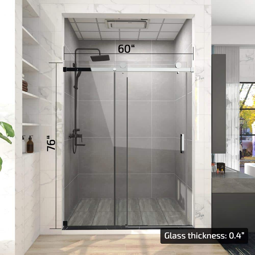 60'' W 76'' H Chrome Frameless Sliding Shower Enclosure