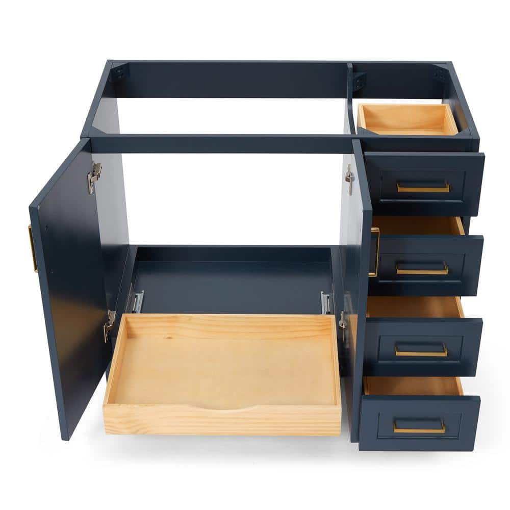 Midnight Blue Wood Freestanding Single Bathroom Vanity Base