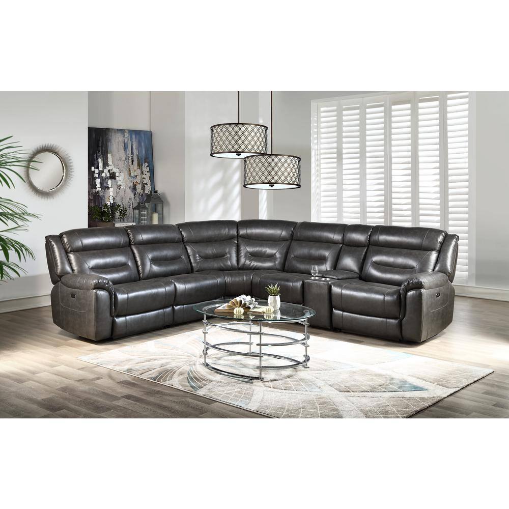 Contemporary Gray Faux Leather Sectional with Tufted Detail and Storage