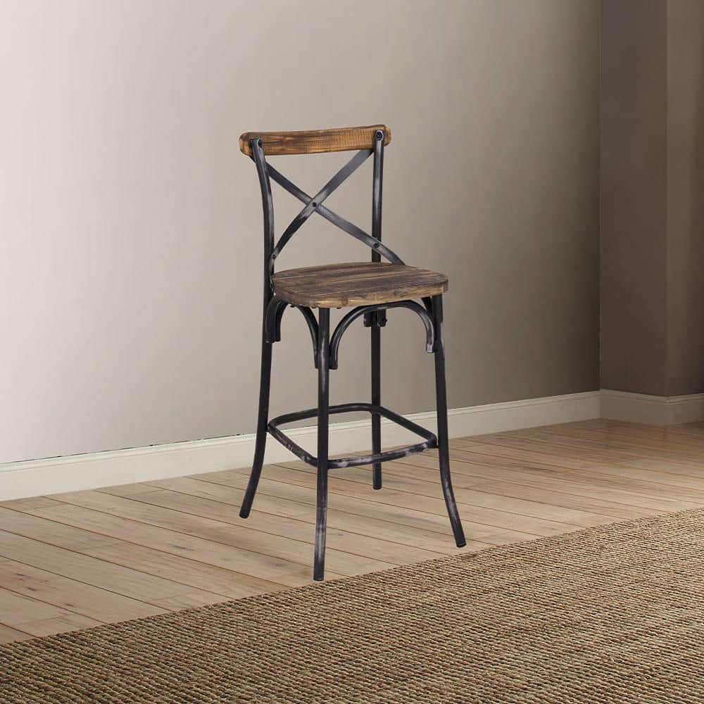 Vintage Walnut and Antique Black Metal Bar Chair, 43"