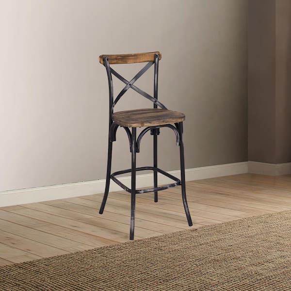 Acme Furniture Zaire Walnut and Antique Black Stationary Bar Chair