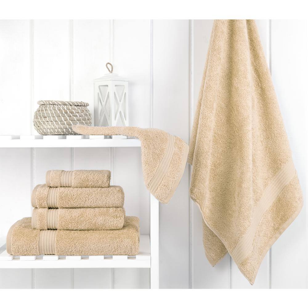 Beige Turkish Cotton 6-Piece Luxury Bath Towel Set