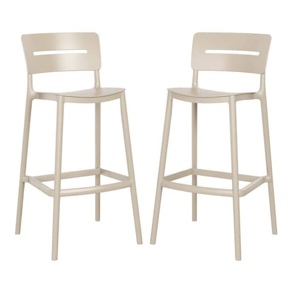 Frond and Form Modern Outdoor Patio Poly Plastic Stackable 29.5 in. Bar Stool (Set of 2), Sand