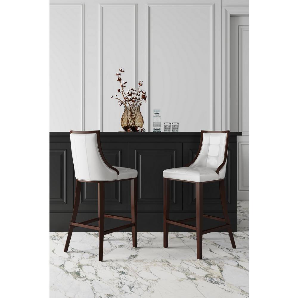 Pearl White and Walnut Elegance Faux Leather Barstool