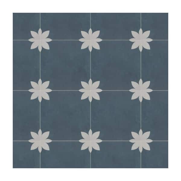 Flower Blue 9 in. x 9 in. Vinyl Peel and Stick Backsplash Stone Composite Wall and Floor Tile (9.12 sq. ft./Case)
