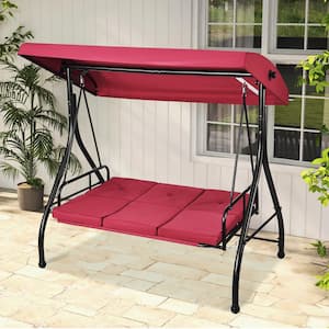 3-Seat Patio Swing Chair Converting Canopy Swing Outdoor Patio Porch with Adjustable Canopy