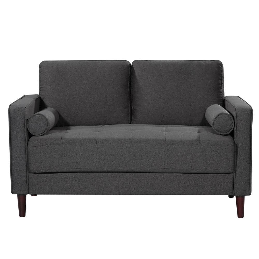 Heather Gray Tufted Microfiber Loveseat with Wood Frame and Removable Cushions