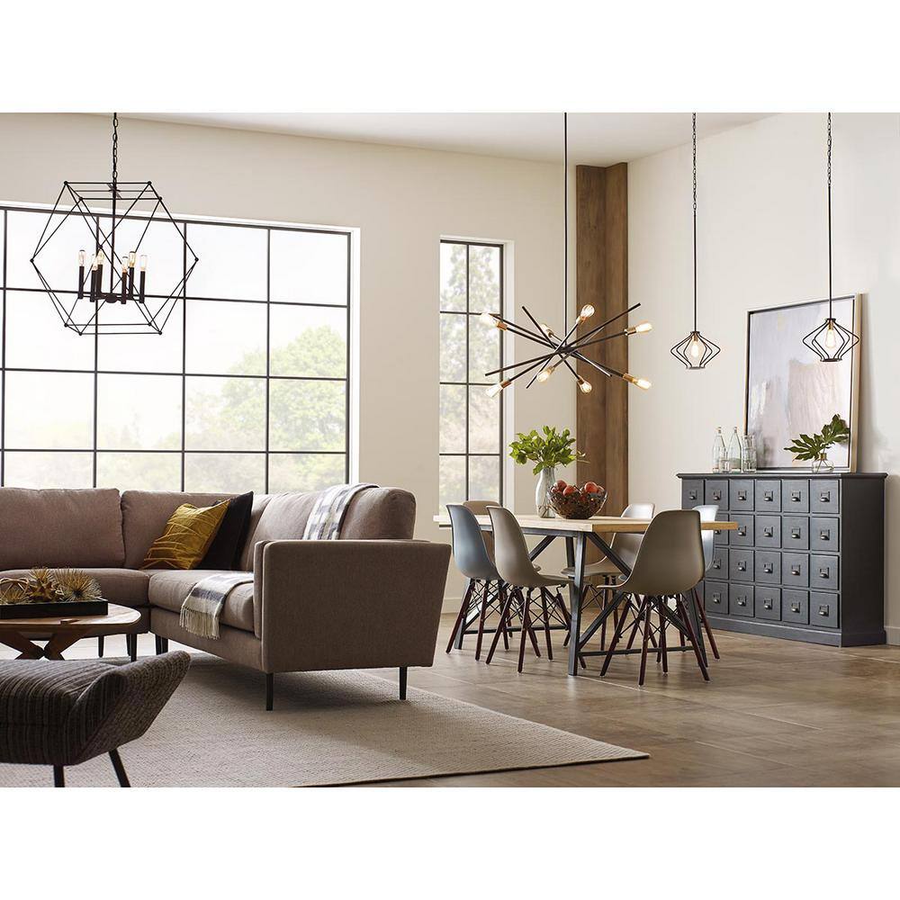 Matte Black Geometric 4-Light Pendant with Open Candles