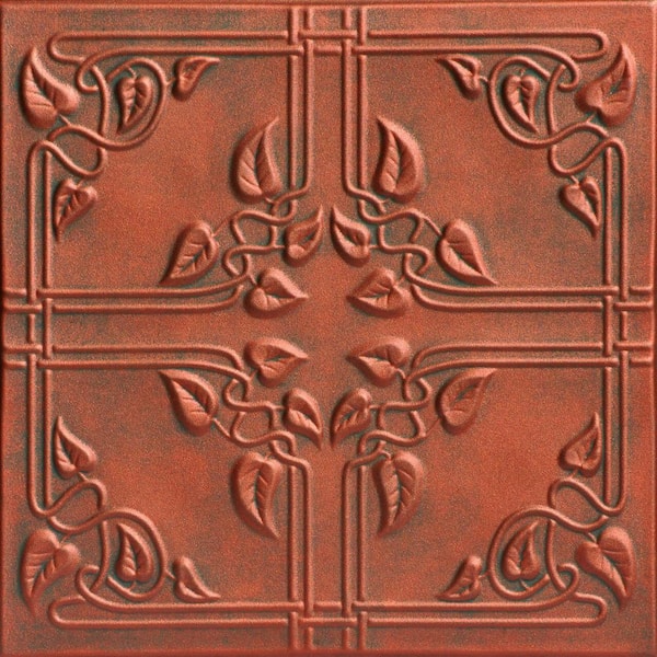 A La Maison Ceilings Ivy Leaves Copper Patina 1.6 ft. x 1.6 ft. Decorative Foam Glue Up Ceiling Tile (21.6 sq. ft./case)