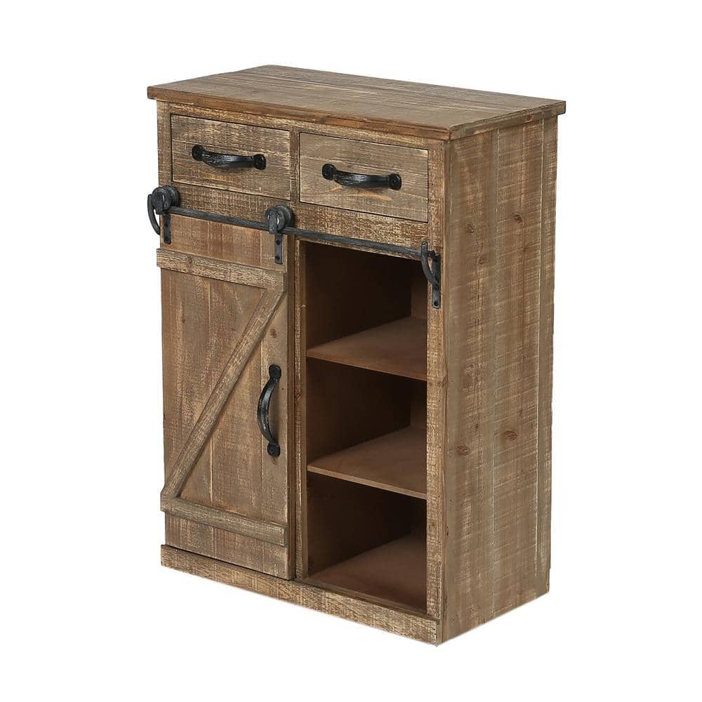 Rustic Brown Wood Sliding Barn Door Storage Cabinet