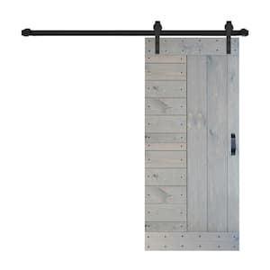 L Series 36 in. x 84 in. French Gray Finished Solid Wood Sliding Barn Door with Hardware Kit - Assembly Needed