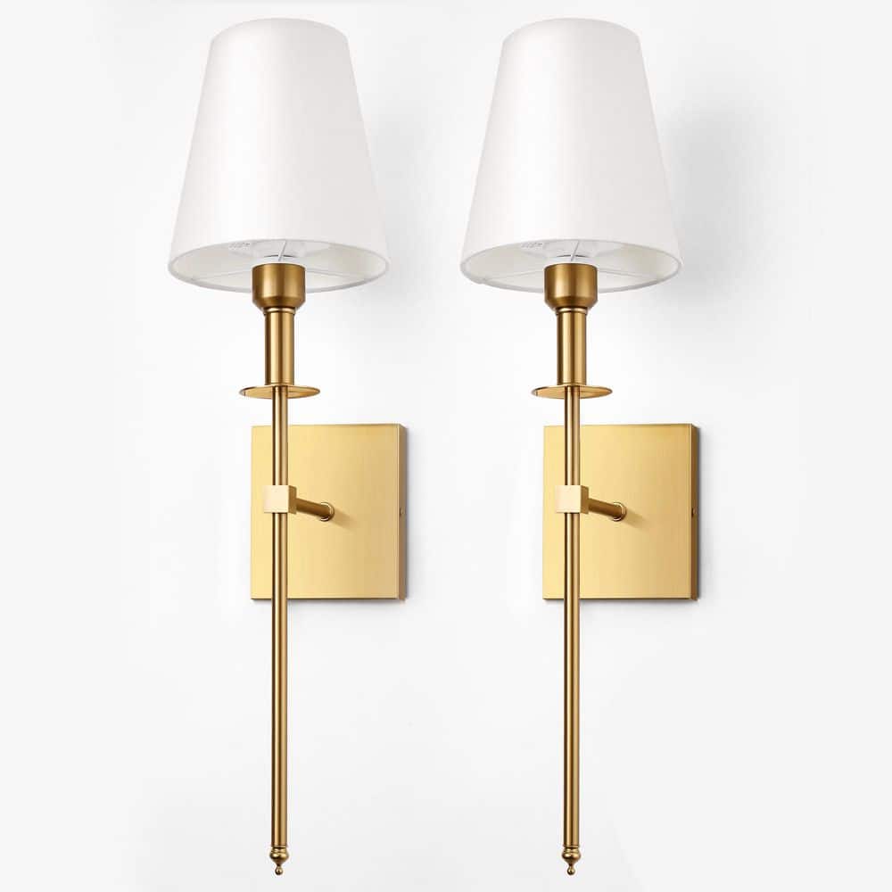 24 in. 1-Light Brushed Gold Wall Sconce with White Fabric Shade and Square Backplate, Modern Wall Light 2-Pack price history on PriceWatchPro