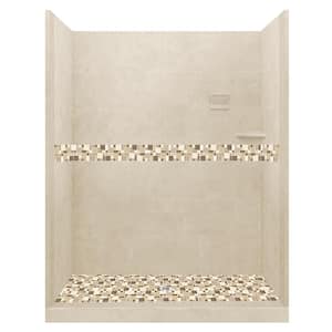 Tuscany 60 in. L x 32 in. W x 80 in. H Center Drain Alcove Shower Kit with Shower Wall and Shower Pan in Desert Sand