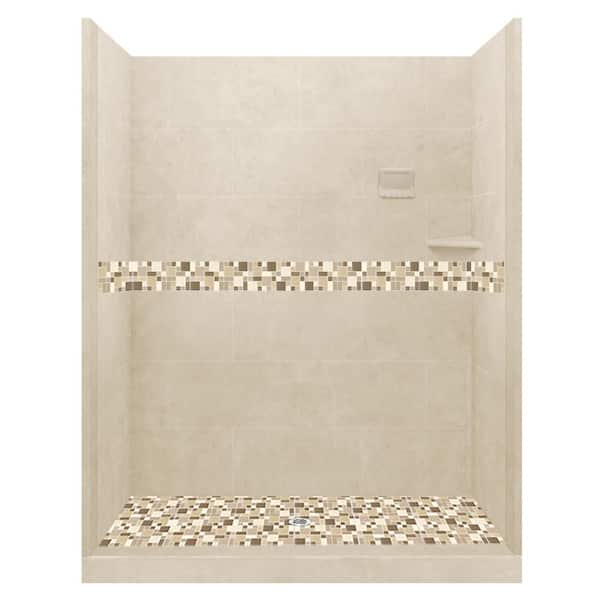 American Bath Factory Tuscany 60 in. L x 32 in. W x 80 in. H Center Drain Alcove Shower Kit with Shower Wall and Shower Pan in Desert Sand