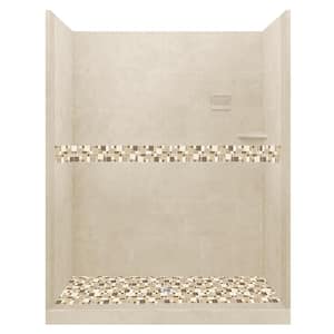 Tuscany 60 in. L x 34 in. W x 80 in. H Center Drain Alcove Shower Kit with Shower Wall and Shower Pan in Desert Sand